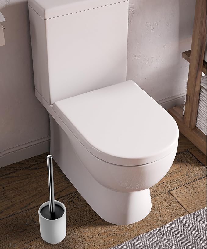 Ceramic Toilet Brush and Holder Set, Toilet Bowl Cleaner Brush | Freestanding Deep-Cleaning, Stainless Steel Handle, Small & Sturdy for Storage, Easy to Clean, Non-Scratching