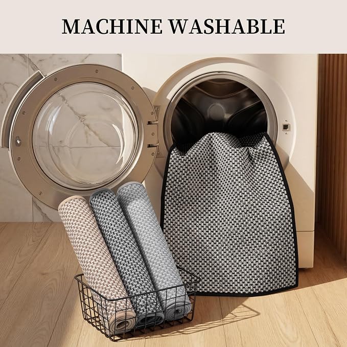 YIHOUSE Thin Bath Mat Black Bathroom Rugs Sets 3 Pieces, Non Slip Absorbent Bath Mats Quick Dry, Woven Braided Rugs Washable,Tapetes para Baño for Bathroom,Bathtub(17.5"x24"U+17"x24"+17"x47")