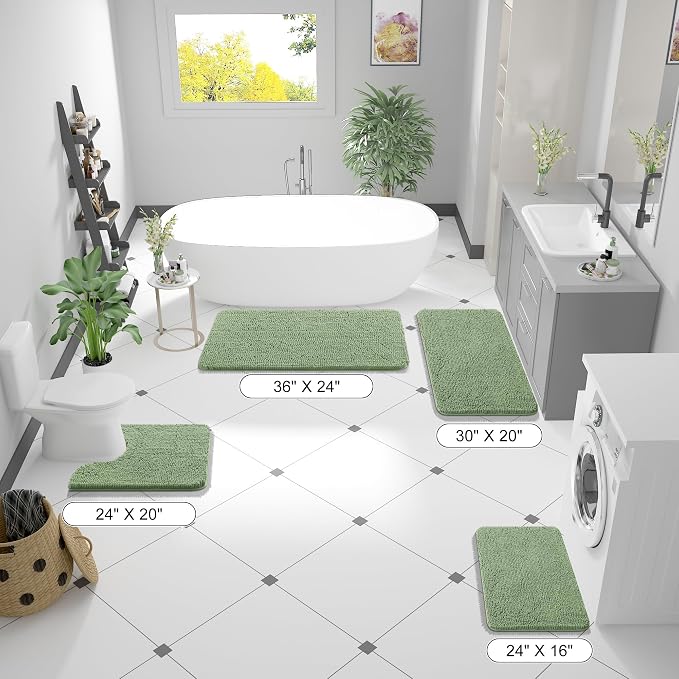 OLANLY Toilet Rugs U-Shaped 24x24, Soft Absorbent Chenille Contour Rugs | Sage Green, Quick-Drying Rubber Backing, Machine Washable Non-Slip Shaggy Bathroom Mat for Toilet, Home Decor Accessories