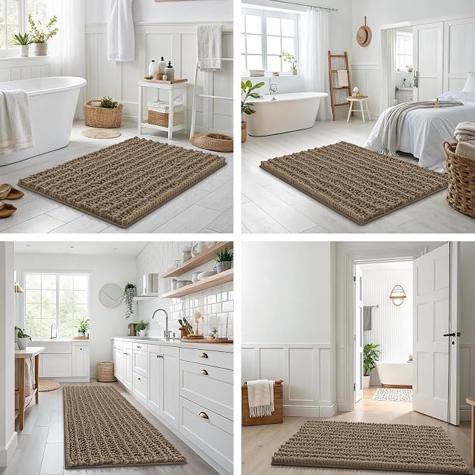 Smiry Bathroom Rugs 59X24, Extra Soft Rubber Backing Chenille Bath Mats | Camel Machine Washable Non Slip Quick Dry Bath Mats for Bathroom Floor, Tub, Shower, Home Decor Accessories
