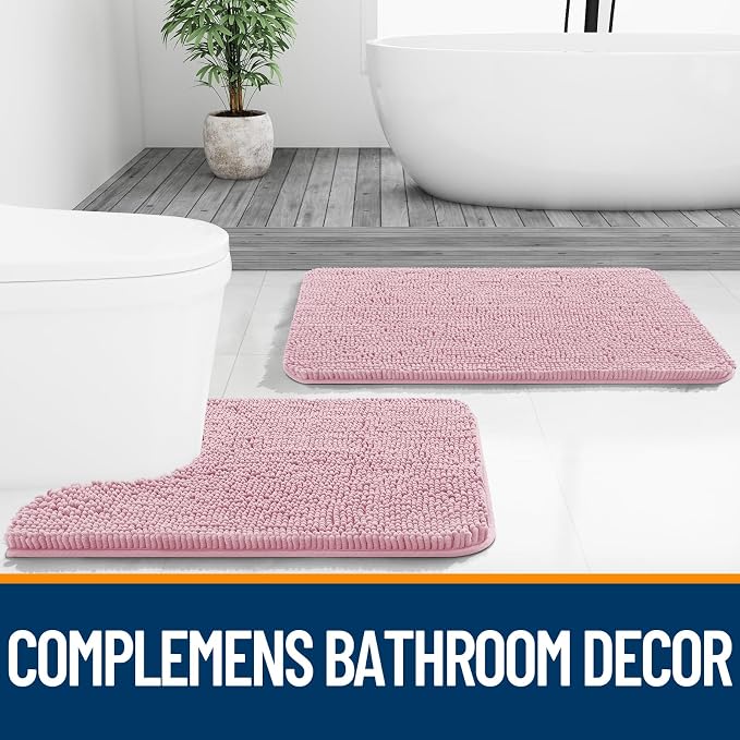 OLANLY Bathroom Runner Rugs 70x24, Extra Soft Absorbent Chenille Bath Rugs | Dusty Rose, Quick-Drying Rubber Backing, Washable Long Bath Mat for Bathroom Floor, Tub and Shower, Home Decor Accessories
