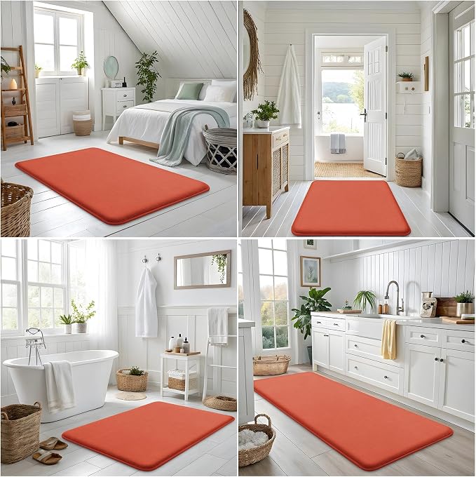 Smiry Memory Foam Bath Mat 24x16, Extra Soft and Absorbent Bathroom Rugs | Coral, Quick Dry Machine Washable Non-Slip Bath Mat for Bathroom Floor, Shower and Tub