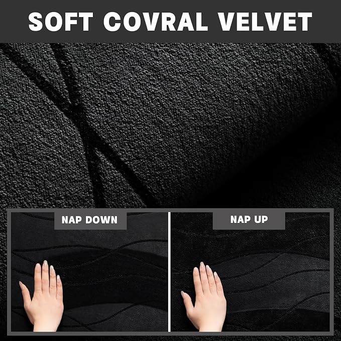Bathroom Rugs Set 2 Piece, Memory Foam Bath Mat Black | 17x24& 20x32, Ultra Soft, Absorbent, Non-Slip, Machine Washable, for Bathroom, Sink and Toilet