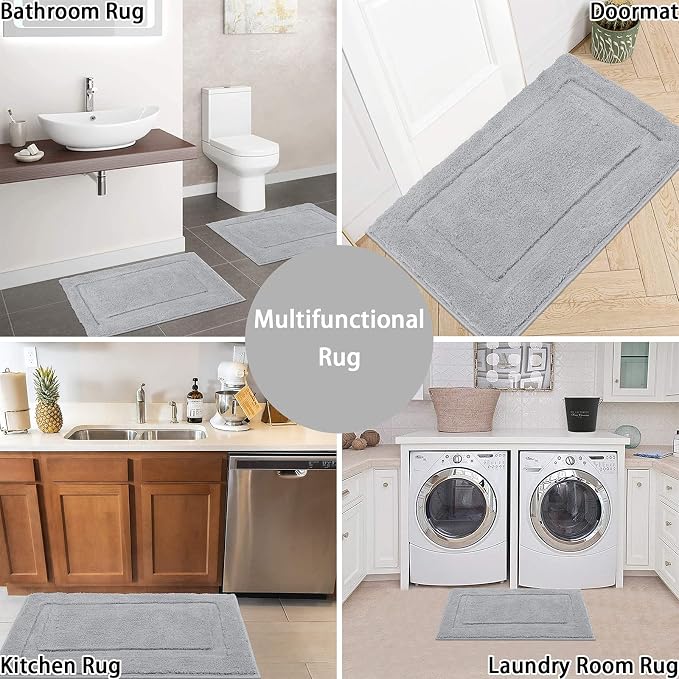 SHACOS Soft Microfiber Small Bathroom Rugs Set 2 Pieces with Toilet Rug | Absorbent Plush Bath Mats U Shaped Shower Bath Rug, Non Slip Washable Fluffy Bathroom Floor Mats, 24x16+24x20, Light Grey