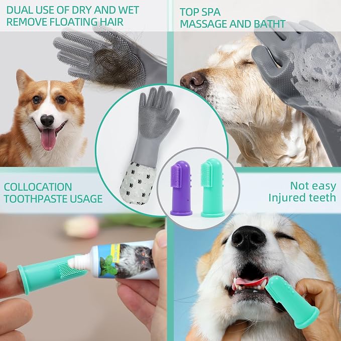 Dog Washing Gloves- Long Sleeved Pet Grooming Gloves - Heat Resistant Silicone Gloves with High-Density Teeth - Efficient Deshedding Glove for Dogs, Cats, Rabbits and Horses