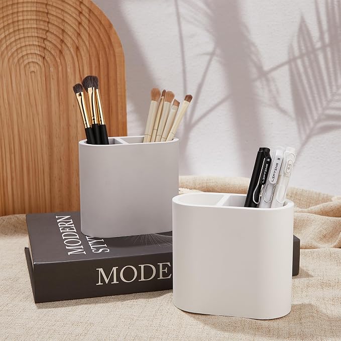 Quick Drying Toothbrush Holder for Bathrooms, Diatomite Countertop Organizer for Electric Tooth Brush, Toothpaste, Razor, Makeup Brush, White, 2 Slots