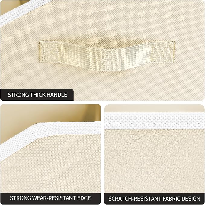 Homsorout Storage Bins for Shelves - Large Trapezoid Closet Shelf Organizer, Fabric Organization Bins with Handles, Storage Baskets for Clothes, Towel, Purse, 4 Pack, Beige