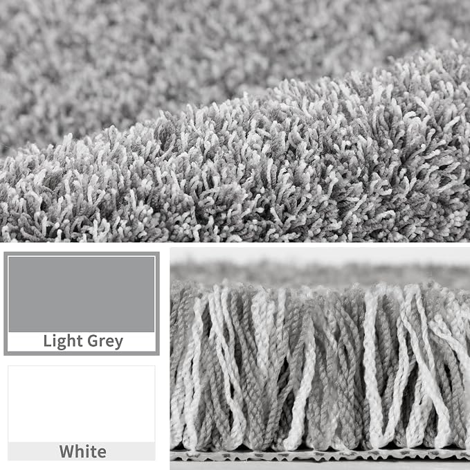 Yimobra Bathroom Runner Rug Non Slip 70" X 24", Super Absorbent Bath Rugs, Quick Dry, Luxury Extra Long Shaggy Fluffy Bath Mat for Double Vanity & Tub Side, Machine Washable, Light Gray and White