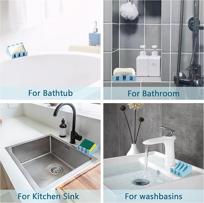 Self Draining Soap Dish Holder,Silicone Soap Dish,for Bathroom,Kitchen, Sponges,Can Extend Soap Life,Keep Soap Bars Dry and Easy Cleaning (Sky Blue,1-Pack)
