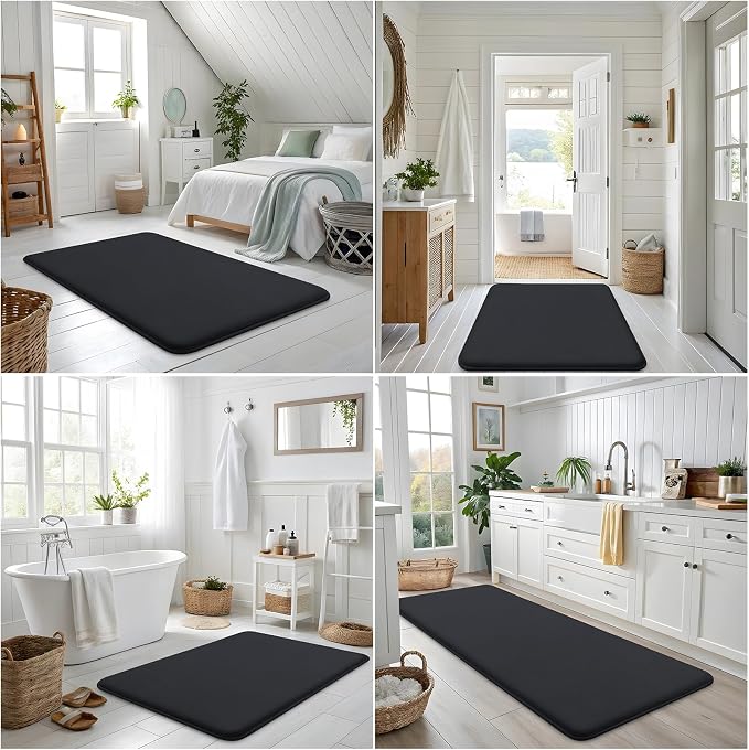 Smiry Memory Foam Bath Mat 36x24, Extra Soft and Absorbent Bathroom Rugs | Black, Quick Dry Machine Washable Non-Slip Bath Mat for Bathroom Floor, Shower and Tub