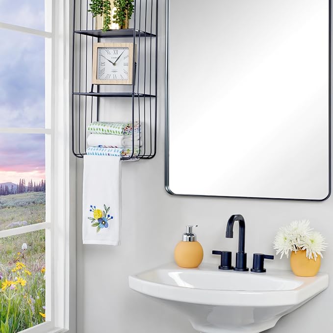 SKL Home Summer Floral Hand Towel Set-2pc, 100% Cotton, Embroidered, White | Soft velour with 3D embellishment. For use in the bathroom, kitchen, or any sink space & makes a great gift.