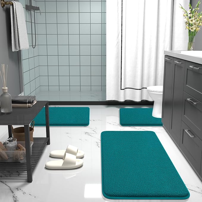 OLANLY Memory Foam Small Bathroom Rugs 24x16, Absorbent Bath Mat, Deep Lake | Soft Quick Dry Bath Rugs, Non-Slip Carpet, Machine Washable Mat for Bathroom Floor, Tub and Shower, Home Decor Accessories