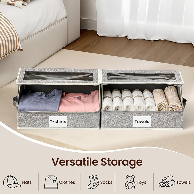 Hat Organizer for Baseball Caps, 2-Pack Stackable Hat Storage Box Holds 30 Caps, Foldable Cardboard Holder with Clear Dust-Proof Window for Closet, Grey