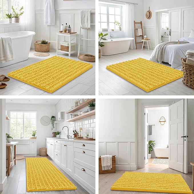 Smiry Bathroom Rugs 44X24, Extra Soft Rubber Backing Chenille Bath Mats | Yellow Machine Washable Non Slip Quick Dry Bath Mats for Bathroom Floor, Tub, Shower, Home Decor Accessories