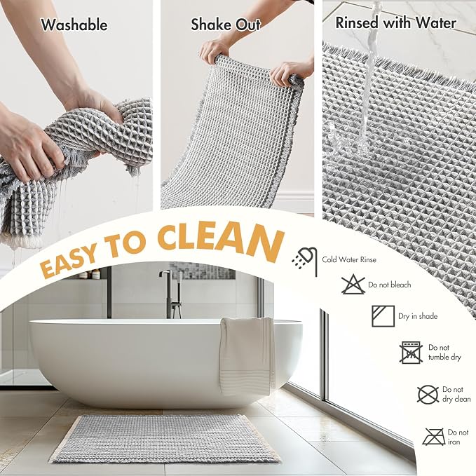 MIULEE Set of 2 Waffle Bathroom Rugs LightGrey&Cream Bath Mat 18x30 Inch | Non Slip, Super Absorbent, Washable, Ultra Soft, Rubber Backed Bath Rugs for Bathroom Floor Tub Shower, Boho Decor