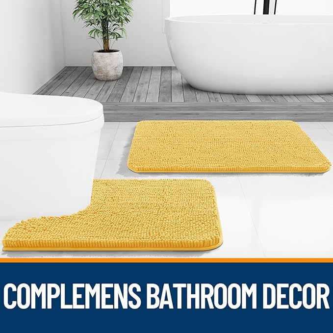 OLANLY Large Bathroom Rugs 40x32, Extra Soft Absorbent Chenille Bath Rugs | Yellow, Quick-Drying Rubber Backing, Machine Washable Bath Mat for Bathroom Floor, Tub and Shower, Home Decor Accessories
