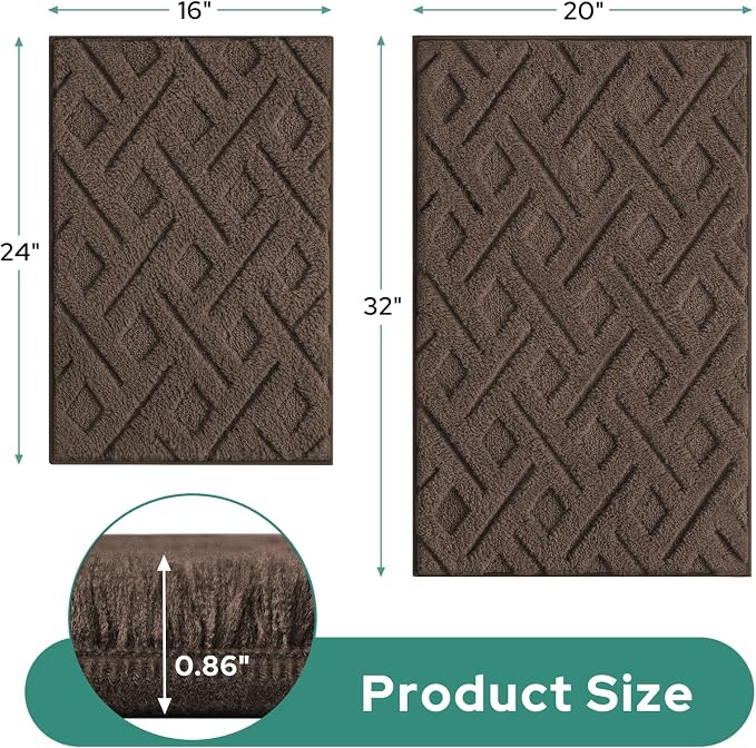HOMEIDEAS Brown Bathroom Rug Set 2 Piece, 20"x32"+16"x24" | Soft Microfiber Tufted Bath Mats, Super Absorbent, Non Slip, Machine Washable for Everyday Use