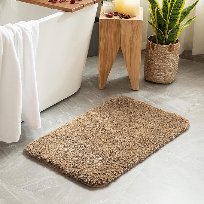 MIULEE Light Brown Soft Bathroom Rugs Set 2 Piece Soft Bath Mats 20x30 Inch | Soft Absorbent Microfiber Bath Rugs, Non Slip, Quick Dry, Fluffy Bath Rugs for Bathroom Floor Tub Showers, Machine Washable