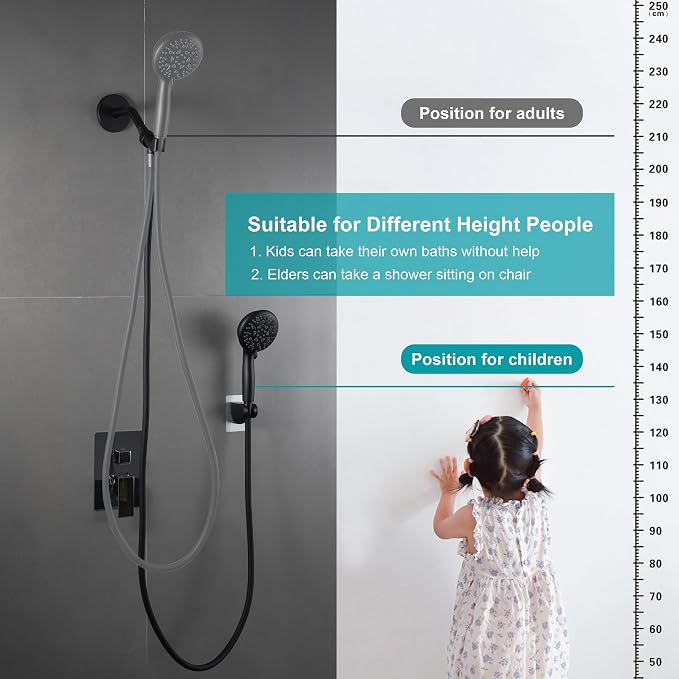 GwernKB Shower Head Holder Strong Adhesive No Drilling Wall Mount Adjustable Handheld Showerhead Bracket for RV Kids Bathroom Shower,Fix Firmly and Use Conveniently (Black, 1)