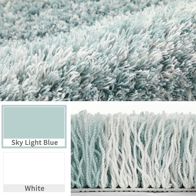 Yimobra Bathroom Rugs Non Slip Washable 36X24, Ultra Soft and Water Absorbent Bath Mats, Plush Fluffy Shower Mat Outside, Luxury Microfiber Thick Matts for Bathroom Floor/Tub, Sky Light Blue and White