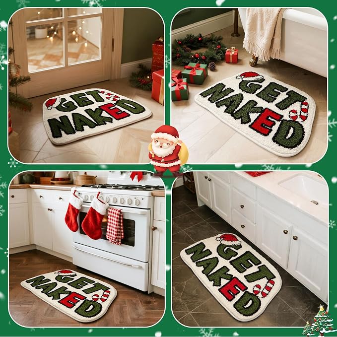 TYUU Get Naked Bath Mat, Christmas Bathroom Rugs Extra Soft Absorbent, Non Slip Washable Bathroom Mat Holiday Xmas Home Decor Indoor Bath Rug, Christmas-Themed Get Naked, 24"x36"