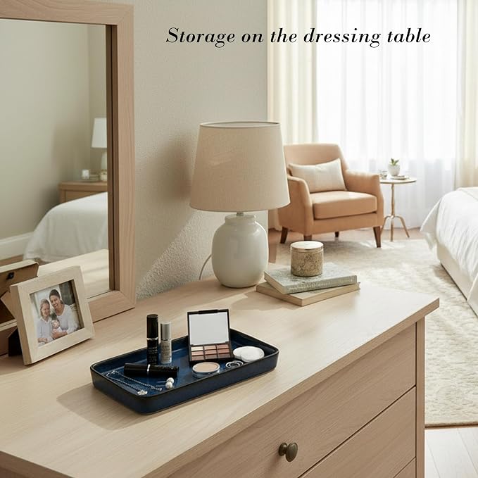 10"×6"×1" Bathroom Vanity Tray for Countertop- Ceramic Decorative Organizer Tray for Dresser Tops, Toilet, Perfume, Sponge Holder Soap Dish Dispenser for Kitchen Counter- Kiln-Transformed Blue