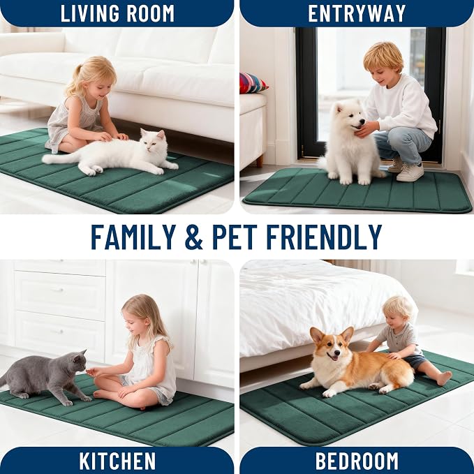 OLANLY Memory Foam Large Bath Mat 44x32, Super Soft Absorbent Bathroom Rugs | Blackish Green, Quick Dry Bath Rug, Machine Washable Shower Floor Mats, Bathmat Carpet for Bathroom Floor, Tub and Shower