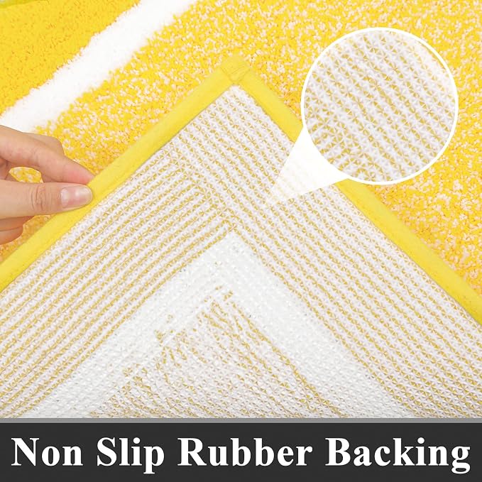 Pauwer 3 Piece Bathroom Rug Set, Non Slip Washable Bath Mat, Yellow | Soft Plush Microfiber, Super Absorbent Floor Carpet, U Shaped Toilet Mats, Quick Dry, Shaggy Shower Rugs Runners