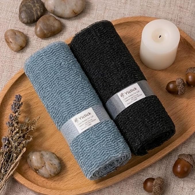 2PCS Exfoliating Washcloth Towel - Exfoliating Body Scrubber Exfoliator, Loofah Sponge Wash Cloth, Korean & Japanse & African Net Sponge Rag - Back Scrubber Washer (Silver Gray+Black)