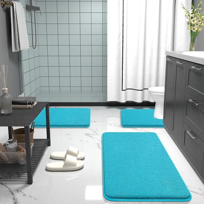 OLANLY Thick Memory Foam Bathroom Rugs 36x24, Absorbent Bath Mat, Aqua Sky | Soft Quick Dry Bath Rugs, Non-Slip, Machine Washable Carpet for Bathroom Floor, Tub and Shower, Home Decor Accessories