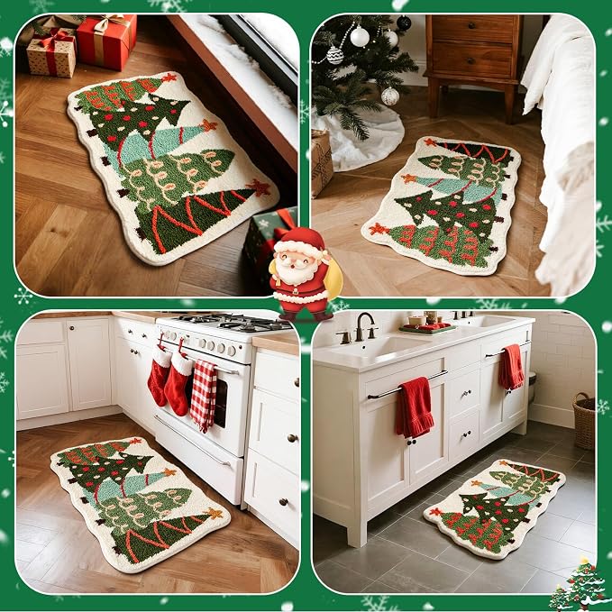 TYUU Christmas Bathroom Rugs, Extra Soft Absorbent Bath Rug Non Slip Washable Bathroom Mat Holiday Xmas Home Decor Indoor Bath Mat, Christmas Trees, 24"x36"