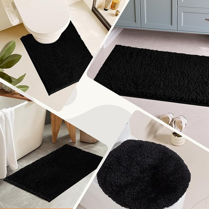 Bathroom Rugs Sets 2 Piece Non Slip Washable Bath Mat Set | Microfiber bath rug set with toilet mats for bathroom , Soft Absorbent toilet rug set TPR Rubber Backed bathroom floor mat
