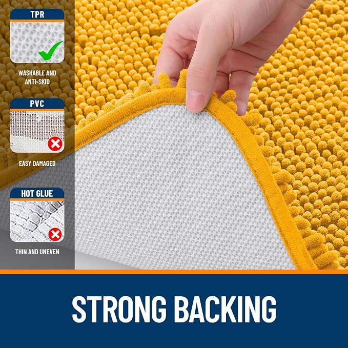 OLANLY Bathroom Runner Rugs 47x24, Extra Soft Absorbent Chenille Bath Rugs | Golden Yellow, Quick-Drying Rubber Backing, Washable Long Bath Mat for Bathroom Floor, Tub and Shower, Home Decor Accessories