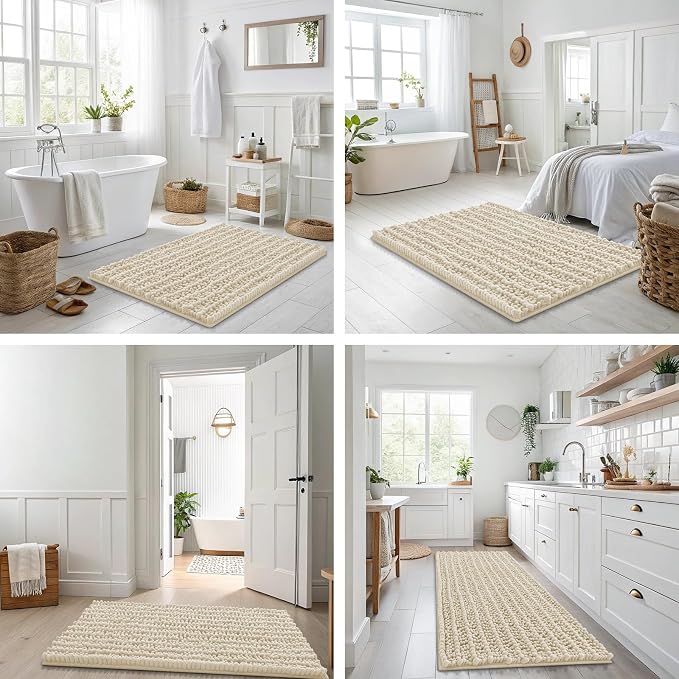 Smiry Bathroom Rugs 36X24, Extra Soft Rubber Backing Chenille Bath Mats | Sand Machine Washable Non Slip Quick Dry Bath Mats for Bathroom Floor, Tub, Shower, Home Decor Accessories
