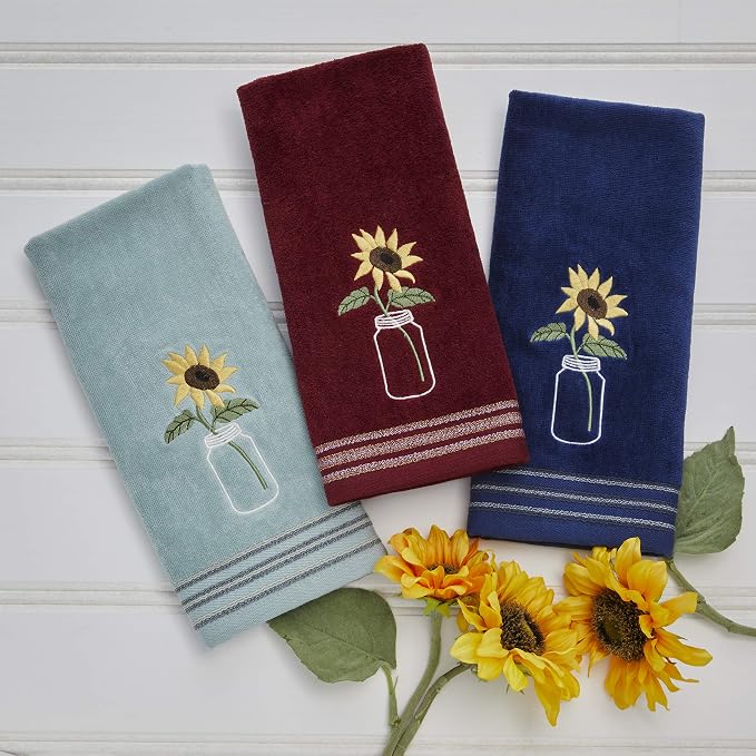 SKL Home Sunflower in Jar Hand Towel Set-2pc, Embroidered, Blue
