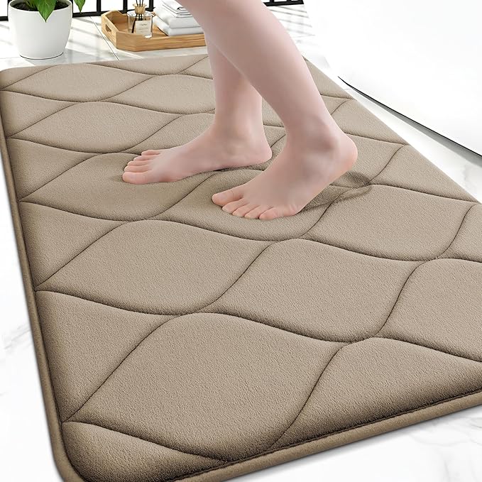Smiry Memory Foam Bath Mat 36x24, Ultra Soft Absorbent Bathroom Rugs | Tan, Plush Quick Dry and Machine Washable Cushion Bath Mats for Bathroom, Shower, Tub & Home Decor