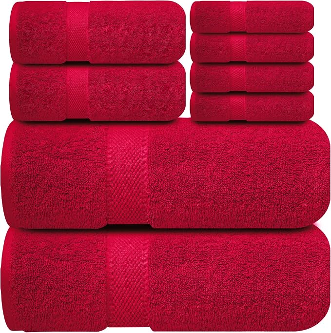 Infinitee Xclusives 100% Cotton Bath Towel Set – 8 Piece Bathroom Towel Set | (2 Bath Towels, 2 Hand Towels, 4 Washcloths) – Soft & Absorbent Towels for Bathroom - Gym, Shower, Spa & Hotel Use