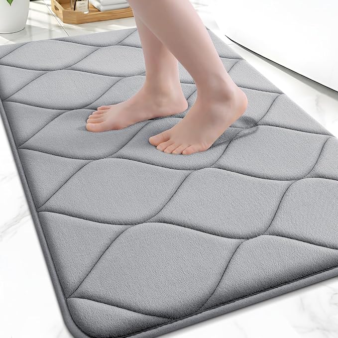 Smiry Memory Foam Bath Mat 47x17, Ultra Soft Absorbent Bathroom Rugs | Grey, Plush Quick Dry and Machine Washable Cushion Bath Mats for Bathroom, Shower, Tub & Home Decor