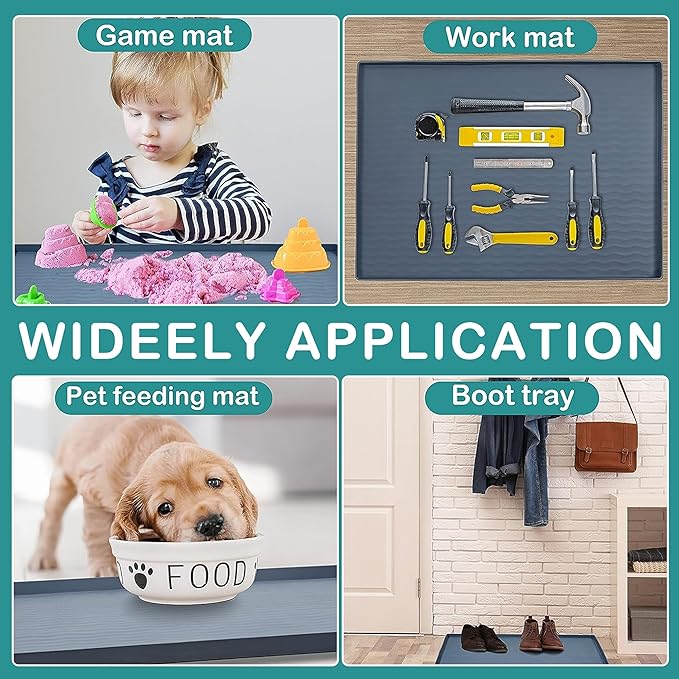 URMONA Waterproof Silicone Under Sink Mat 28'' x 22'' Shelf Liner for Kitchen and Bathroom, Cabinet and Counter Protector, Storage and Organizers, Litter Mat, Pet Cat Puppy Essentials(Light Grey)