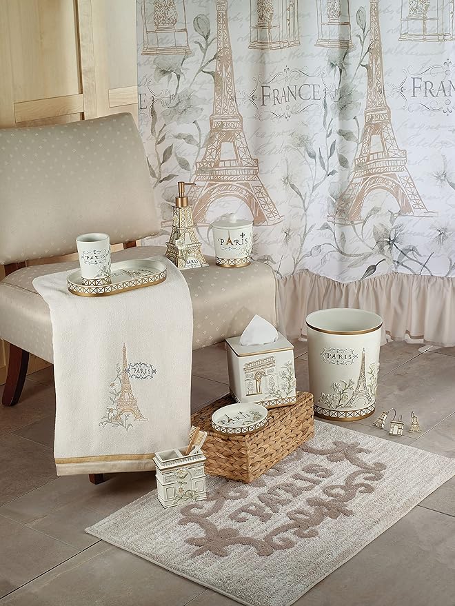 Avanti Linens - Covered Jar, Hand Painted Resin, Countertop Accessories, Chic Bathroom Decor (Paris Botanique Collection)
