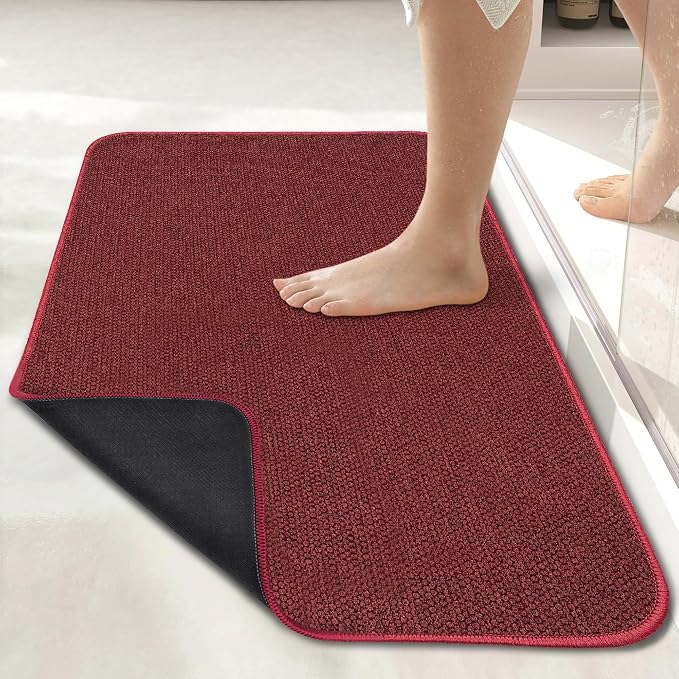 Bosap Bath Mat,Ultra Thin Bathroom Runner Rugs,Large Bath Mats for Bathroom | Quick Dry,Non-Slip,Machine Washable,Low Pile,Bath Rug,Shower Outside,Sink,Home Decor Accessories.Red,3'x6'(36x72inch)