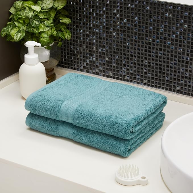 Amazon Basics Fade-Resistant 100% Cotton Bath Towel, 30"x54", Teal Green, 2-Pack
