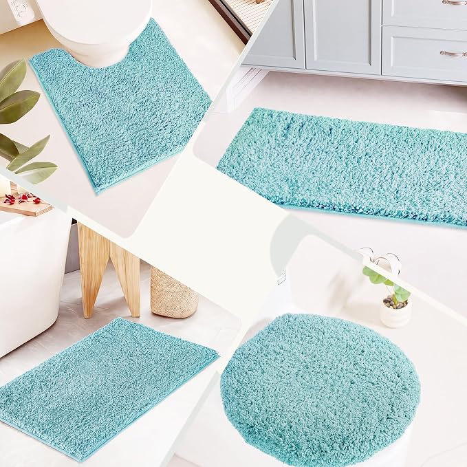 Bathroom Rugs Sets 3 Piece Non Slip Washable Bath Mat Set | Microfiber bath rug set with toilet mats for bathroom , Soft Absorbent toilet rug set TPR Rubber Backed bathroom floor mat