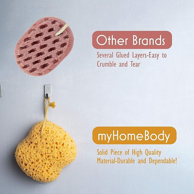 myHomeBody Bath Sponge, Foam Loofah, Shower Sponge for Body, Curvy, 3 Pack | Large Size, Lots of Lather, Bath Sponges for Shower, Body Scrubber for Bathing, Body Wash Women, Exfoliating Loofah Sponge