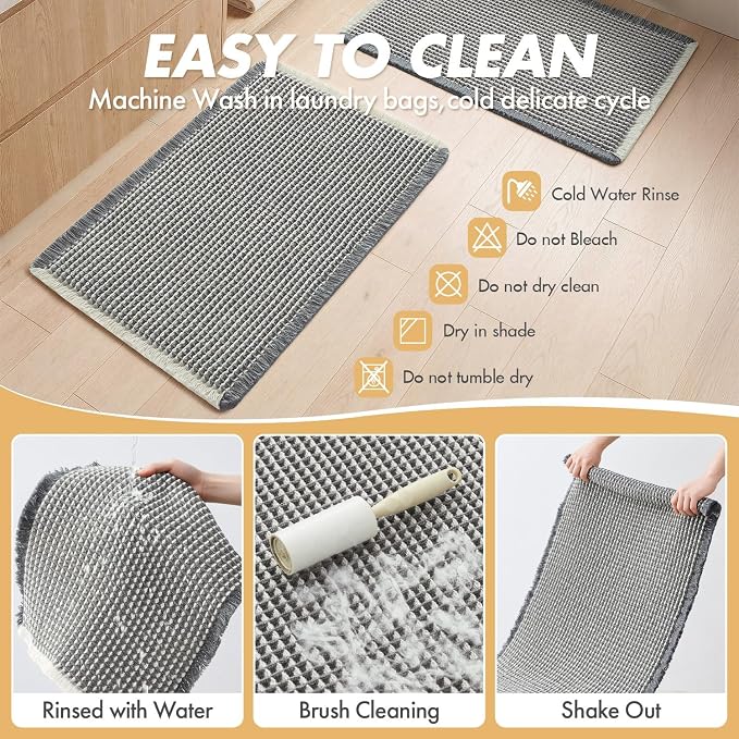 MIULEE Set of 2 Waffle Bathroom Rugs Dark Grey&Cream 17"x24"+18"x30" | Non Slip, Super Absorbent, Washable, Ultra Soft, Rubber Backed, Small Boho Bath Rugs for Bathroom Floor Tub Shower