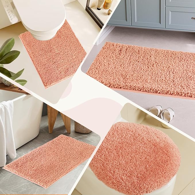 Bathroom Rugs Sets 2 Piece Non Slip Washable Bath Mat Set | Microfiber bath rug set with toilet mats for bathroom , Soft Absorbent toilet rug set TPR Rubber Backed bathroom floor mat