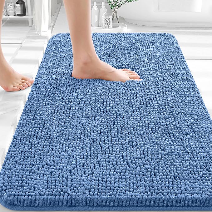 OLANLY Bathroom Rugs 32x20, Extra Soft Absorbent Chenille Bath Rugs | Cornflower Blue, Quick-Drying Rubber Backing, Washable Bath Mat for Bathroom Floor, Tub and Shower, Home Decor Accessories
