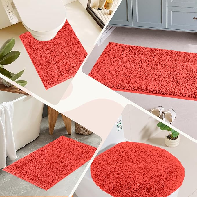 Bathroom Rugs Sets 3 Piece Non Slip Washable Bath Mat Set | Microfiber bath rug set with toilet mats for bathroom , Soft Absorbent toilet rug set TPR Rubber Backed bathroom floor mat