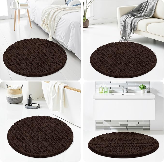 Smiry Bathroom Rugs Round 24X24, Extra Soft Rubber Backing Bath Mats | Brown Machine Washable Non Slip Quick Dry Bath Mats for Bathroom Floor, Tub, Shower, Home Decor Accessories