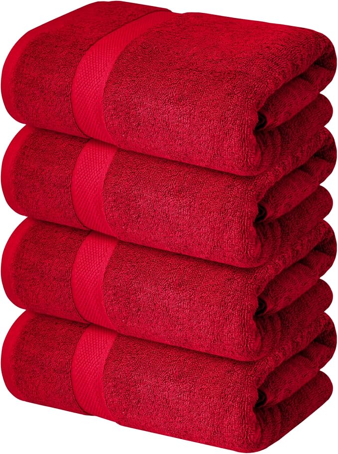 Infinitee Xclusives 100% Ring-Spun Cotton Bath Towels for Bathroom - Pack 4 | Luxury Super Soft, Absorbent & Quick-Drying |27x54 inches| Large Bathroom Towels Set |600 GSM| Gym, Shower, Spa & Hotel Use